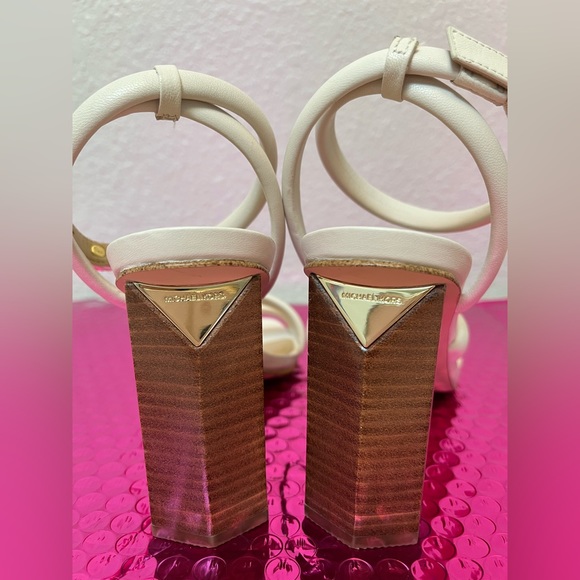 Michael Michael Kors ecru ivory leather strappy wooden heels 6.5 - Picture 4 of 9